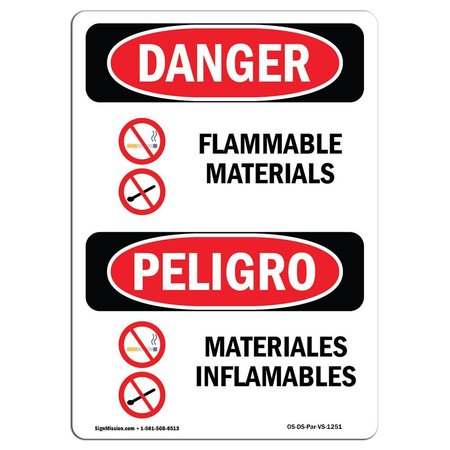 SIGNMISSION Safety Sign, OSHA Danger, 10" Height, Aluminum, Flammable Materials Bilingual Spanish OS-DS-A-710-VS-1251